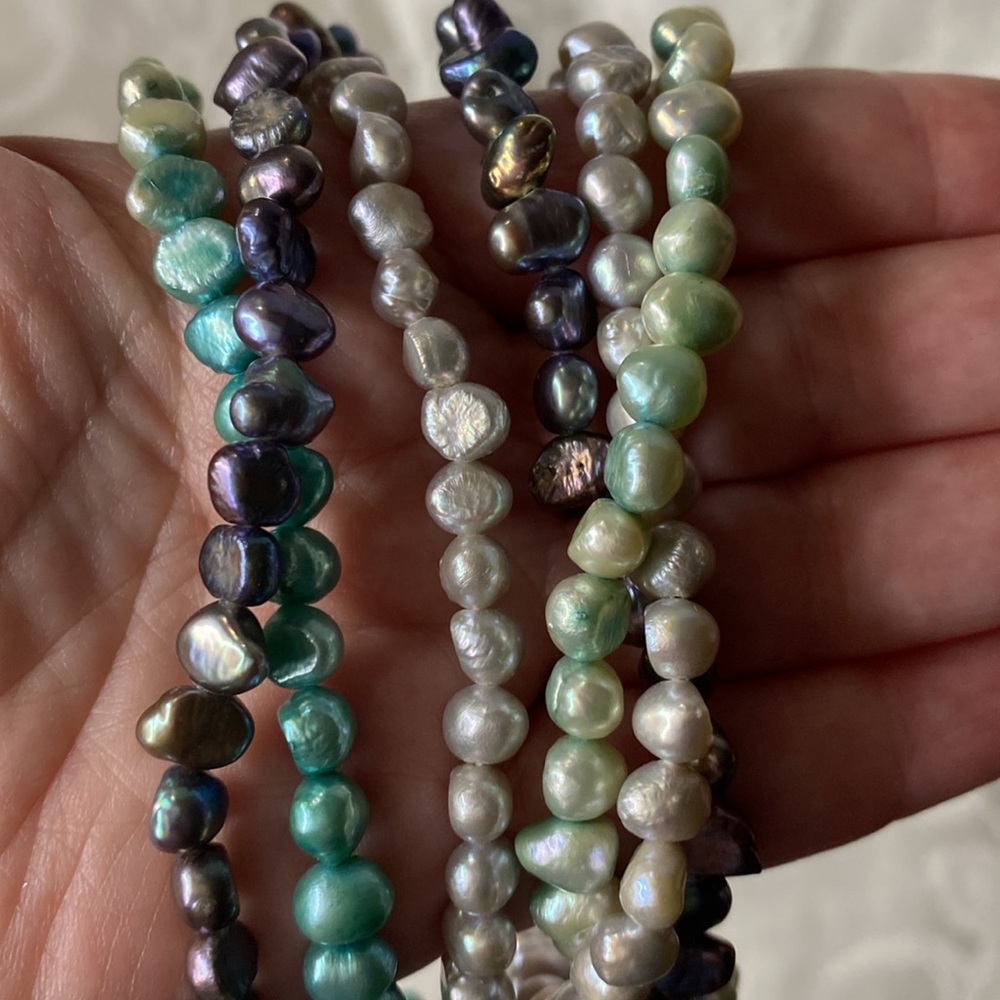 Sterling Silver Triple Strand Multi Colored Pearl Necklace - Picture 6 of 6